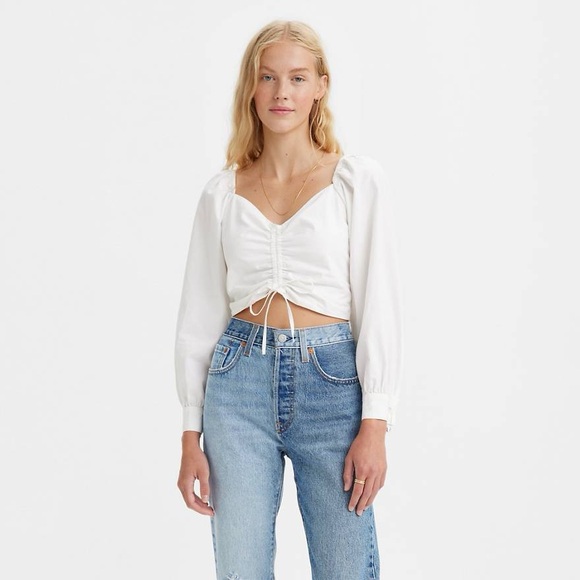 Levi's Tops - NWT LEVI’S Devin White Cropped Puff Sleeve Blouse Women Size Medium